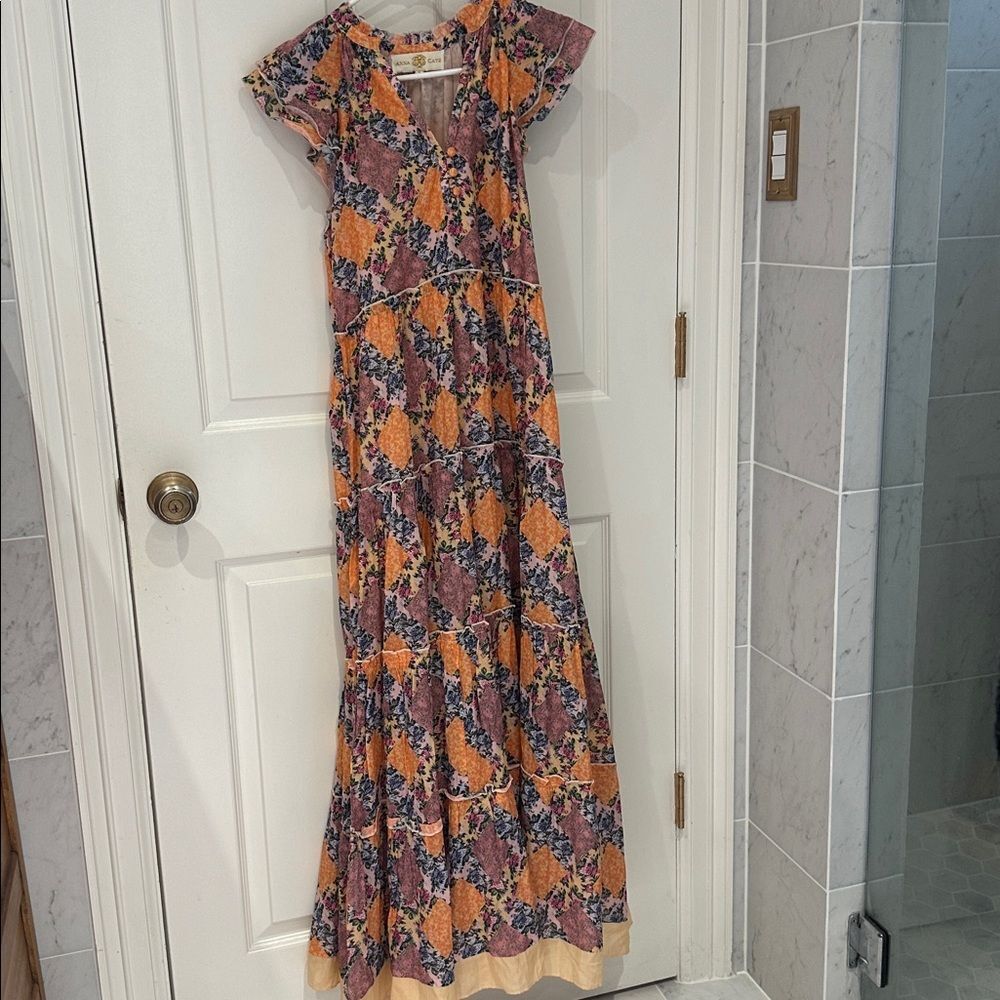 Anna Cate Louisa Maxi Dress Size Small Peach Sunset Tiered Floral Tuckernuck Boh - Picture 2 of 6